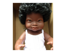Load image into Gallery viewer, Miniland doll - African girl, down syndrome 38cm
